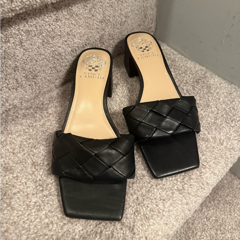 Vince Camuto Black Quilted Mules